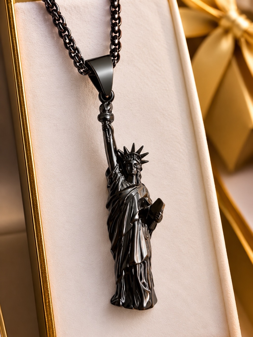 Black Statue of Liberty Pendant Necklace for Men stainless steel